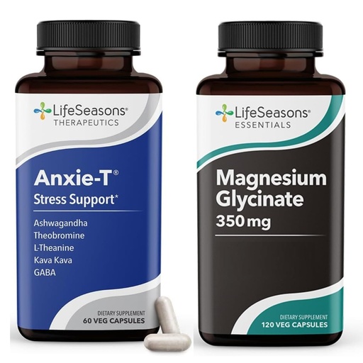 [BRSREHYFOQNBEYDP] LifeSeasons Magnesium Glycinate 350mg + Anxie-T Stress Relief Supplement – Supports Stress Relief, Sleep, Mood, Heart Health, Muscles & Metabolism – Magnesium Glycinate, 60 Capsules & 120 Capsules