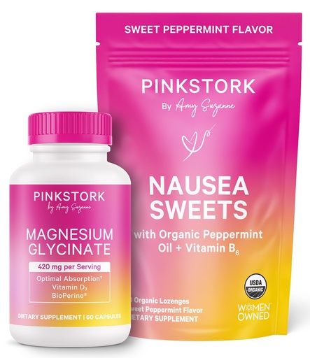[BRSRACY6BEIGYG3H] Pink Stork Mood and Stomach Relief Bundle - Magnesium Glycinate and Organic Peppermint Sweets for Morning Sickness and Motion Sickness, Mood Support