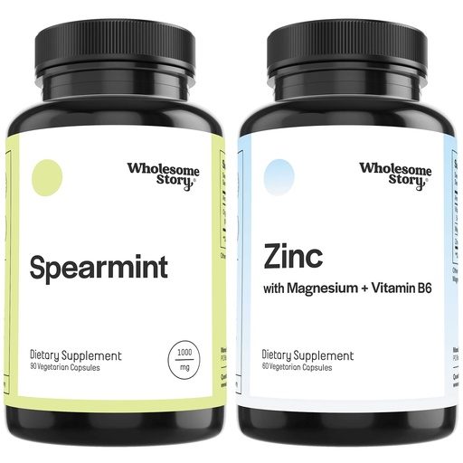 [BRSRMBAKCR6G2CQ6] Spearmint + Zinc, Magnesium & VIT B6 | Organic Spearmint Capsules + Zinc Picolinate Magnesium Glycinate & Vitamin B6 Bundle Supplement | Supports Hormones, Fertility & Digestion | 30 & 120 Day Supply