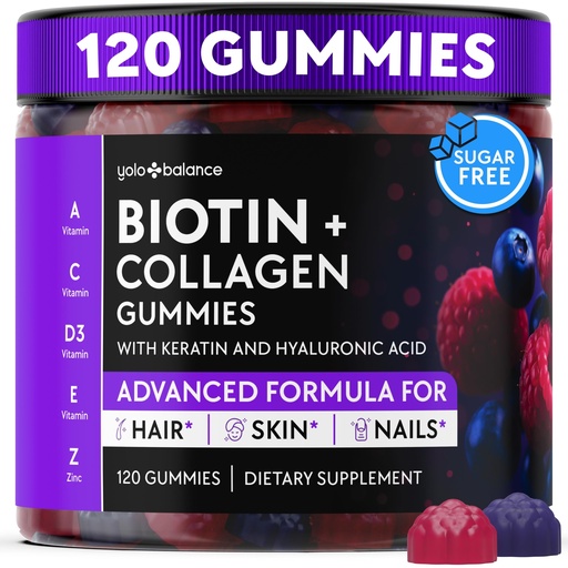 [BRSRGEARCUPQK2D6] Biotin Gummies 10000mcg for Hair Growth Support - Sugar Free Multi Collagen with Keratin, Silica & Hyaluronic Acid - Pectin Based, Soft Chew Hair Skin and Nails Vitamins - 120 Count