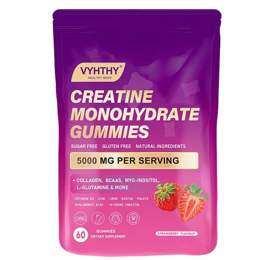[BRSREGD7DEORG33U] Creatine Monohydrate Gummies – with Collagen, BCAAs, L-Glutamine, Biotin, Zinc, Vitamin D3 & Hyaluronic Acid – Daily Pre & Post Workout Recovery, Sugar-Free (60 Gummies)