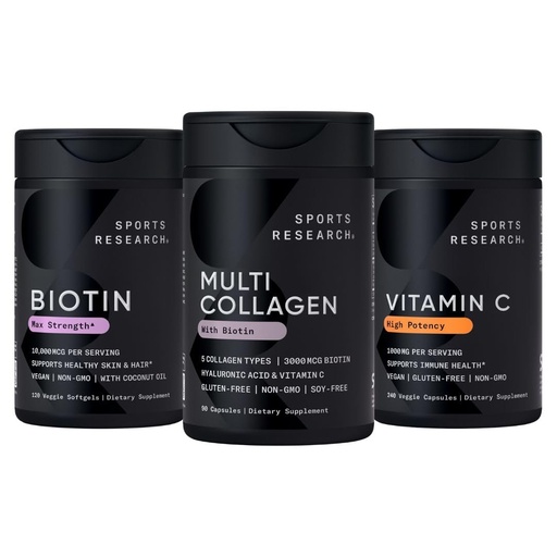 [BRSRECQHO4NWC2DJ] Sports Research® for Her Pack - Biotin-Infused Collagen Peptides Complex + Biotin 10,000mcg + High Potency Vitamin C