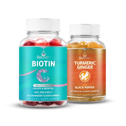 [BRSW2ZYZCUDRY3T5] BeLive Biotin and Turmeric Gummies Supports Hair Growth, Healthy Skin & Nails, Immune Support, and Mobility Support