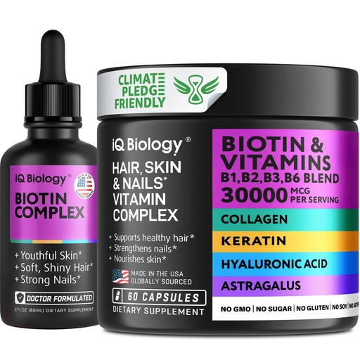 [BRSREYAHOZ5RUCY3] Complete Hair, Skin & Nail Health Bundle: Biotin Supplement with Collagen & Keratin + Liquid Biotin Drops with Astragalus for Enhanced Hair Growth, Thinning Hair Treatment, Skin Glow & Nail Repair