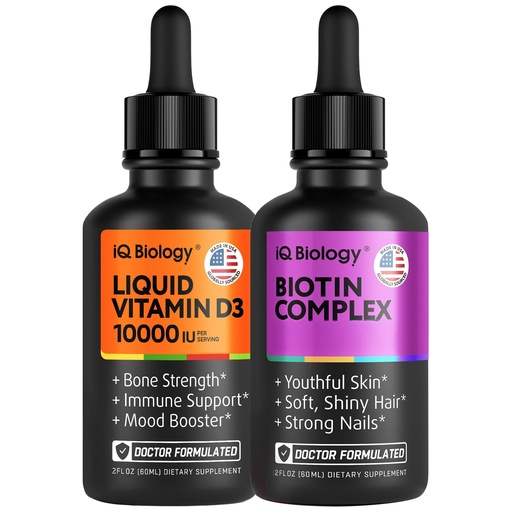 [BRSREYAZCB6BUDI6] Liquid Biotin & Vitamin D3 Drops – Advanced Hair, Skin, Nail & Bone Support Bundle for Women & Men – Extra Strength Biotin, Collagen & Keratin with Vitamin D3 for Immunity, Teeth & Muscle Health