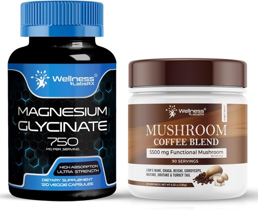 [BRSRAAL7OQFGY235] WELLNESS LABSRX Magnesium Glycinate Capsules 750mg - Mushroom Coffee Blend