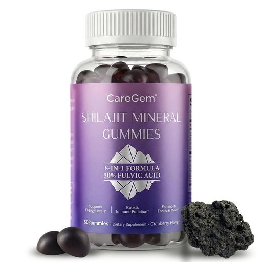 [BRSRGFIOBN6BEDTV] Natural Shilajit Gummies | 8-in-1 Complex with Ashwagandha, Ginseng & Collagen | 50% Fulvic Acid & 85+ Trace Minerals | Energy, Stress & Immune Support | Cranberry Flavor 60ct