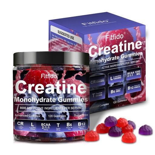 [BRSREZACOQIQOHT5] Creatine Monohydrate Gummies Complex 8000mg for Men and Women, Containing L-carnitine & Taurine, Build Muscle, Boost Energy, Faster Recovery, Sugar Free & Vegan, Raspberry & Blackberry, 120 Count