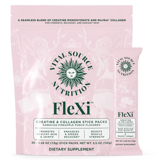 [BRSREHQYBEFRSGY4] Vital Source Nutrition - Flexi - Creatine & Collagen Stick Packs - 5g Creatine Monohydrate + 1g MoriKol Collagen -Supports Strength, Recovery & Skin Health -20 Servings