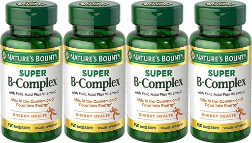 [BRSWKEA2OZ6QOHLM] Nature's Bounty B-Complex with Folic Acid Plus Vitamin C, Tablets 150 Each (Pack of 4)