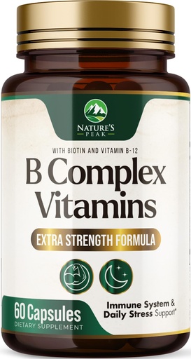 [BRSRG2Q3CQMQIEQ3] B Complex Vitamin - Super B Vitamins with Vitamin C & Folic Acid for Cellular Energy & Immune Support - Vitamin B Supplement With B1, B2, B3, B6 & B12 for Women & Men, Bottled in USA - 60 Capsules