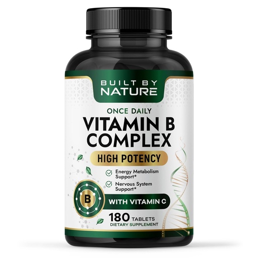[BRSREAQZC4FWY2T7] Built by Nature Vitamin B Complex – Super B Complex Vitamins for Women & Men – Energy, Stress & Immune Support – High Potency B Vitamins Complex with B12 – 180 Tablets