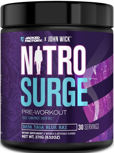 [BRSRAFANBZ7BS334] Jacked Factory X John Wick - Nitrosurge Wick Pre Workout Supplement - Intense Energy, Battle-Ready Focus, Unstoppable Commitment, and Sheer Will - 30 Servings, Baba Yaga Blue Raz