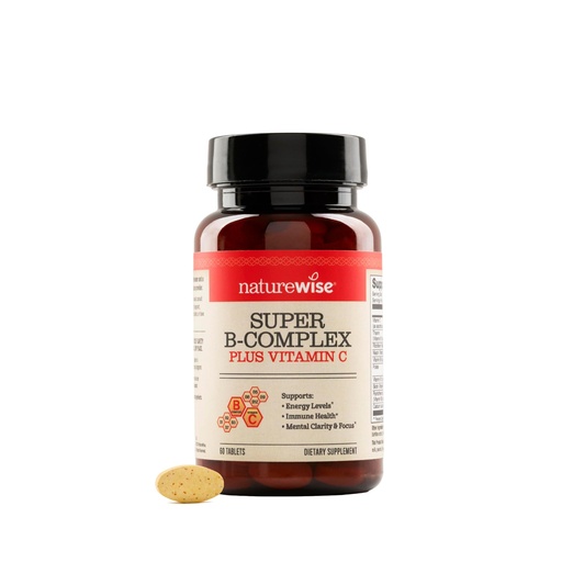 [BRSRABANOEOR6FYV] NatureWise Super Vitamin B Complex for Women and Men - with Vitamin C, Folic Acid Biotin B1 B2 B3 B6 B12 - Support Cellular Energy & Mental Clarity - Vegan, Gluten & Dairy Free, Non-GMO - 60 Tablets