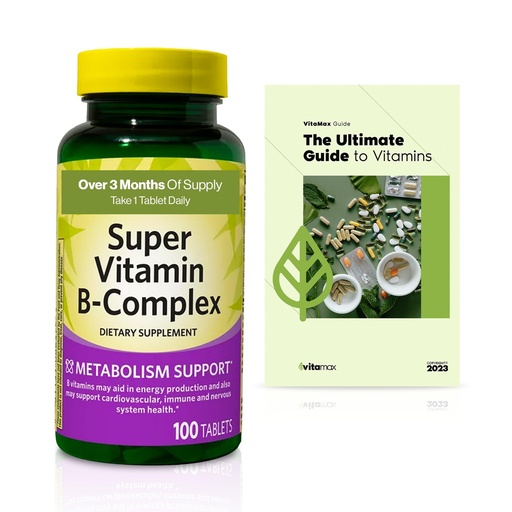 [BRSROGIFDEIQ2GTZ] Spring Valley Super Vitamin B-Complex Tablets Dietary Supplement Value Size, 100 Count (Over 3 Months Supply) + Exclusive VitaMax Vitamin Guide (2 Items)