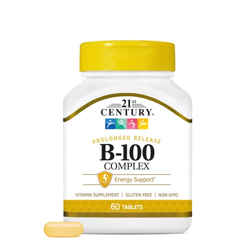 [BRSWIYT6CMMBKCLA] 21st Century B-100 Complex Prolonged Release Tablets, 60 Count (Pack of 1), High Potency Vitamin B Complex for Nervous System, Energy Support, Includes Vitamin B1, B2, B6, Biotin & Calcium
