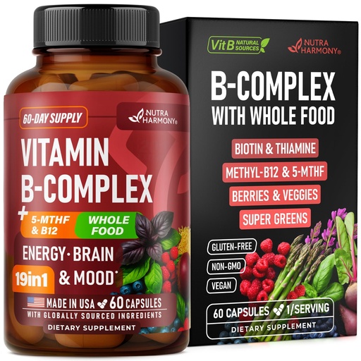 [BRSRGZATCEPWM3DF] Vitamin B Complex - B1 | B2 | B3 | B5 | B6 | Biotin | B12 | 5-MTHF - Astragalus & Whole Food Blend - Energy, Metabolism & Brain - Vitamins B for Women & Men - Made in USA - 60 Capsules, 60 Days Supply