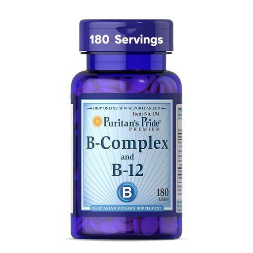 [BRSWIZQ3OV5GCDTE] Puritan's Pride Premium Vitamin B-Complex and Vitamin B-12, Vegetarian Dietary Supplement for Cellular Energy Production, Maintains Health of Skin and Nerve Support, 180 Tablets