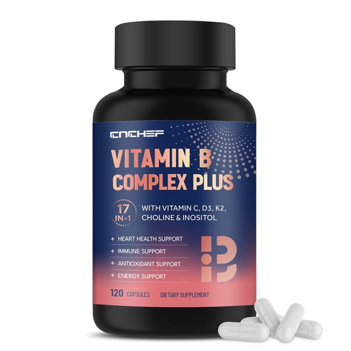 [BRSREAAPCMGQ4C3V] 17-in-1 Vitamin B Complex Plus – Vitamin B1, B2, B3, B4, B5, B6, B7 (Biotin), B8 (Inositol), B9, B12, C, D3, K2, Energy, Immune, Skin, Nerve Support for Men & Women - 120 Capsules