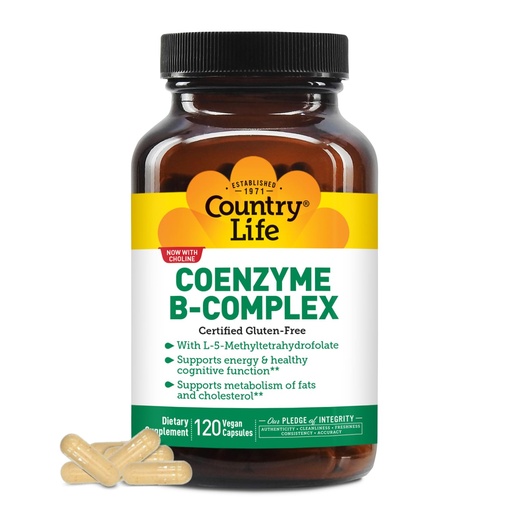 [BRSWIY3YAUIG2GDY] Country Life Coenzyme B-Complex, 120 Capsules – Supports Energy & Metabolism, Mood & Cognitive Function – Vegan, Gluten-Free, Bioavailable B Vitamins with Choline