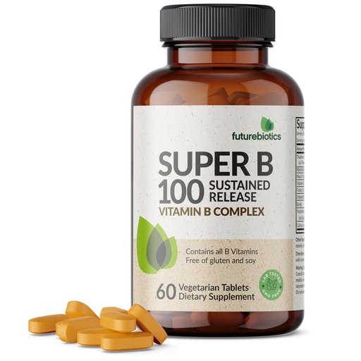 [BRSRABQTOQJWYHTD] Futurebiotics Super B 100 Sustained Release Vitamin B Complex Non-GMO, 60 Vegetarian Tablets