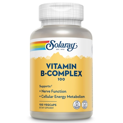 [BRSWIYTYOBYA4ELY] SOLARAY Vitamin B Complex 100mg - Cellular Energy, Nerve and Heart Health Support - Supplies All 8 B Complex Vitamins - Vitamin B12, B1, B2, B3, B6, Niacin, Folic Acid and Biotin - Vegan, 100 Servings