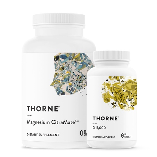 [BRSROFAEOAJWCFI2] THORNE - Magnesium CitraMate & Vitamin D-5000 Duo - Heart, Bones, Muscles - 60 to 90 Servings