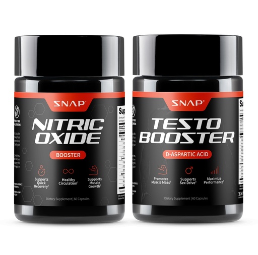 [BRSWYGL2BV7AI3D6] Snap Supplements Nitric Oxide Booster + Testo Booster Bundle for Men, 60 Vegetarian Capsules Each (1 Month Supply)