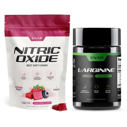 [BRSRGYD6B56GAAY7] Snap Supplements Nitric Oxide Beet Root Soft Chews + L-Arginine Capsules Bundle, 60 Sugar-Free Soft Chews + 60 Vegetarian Capsules