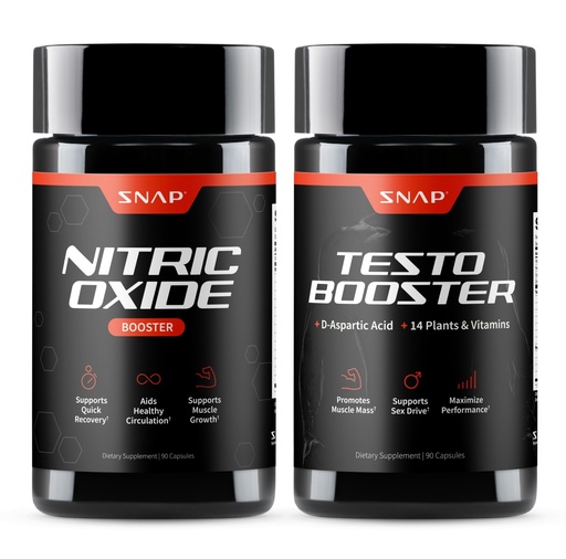 [BRSRAGANCMFBEGTK] Snap Supplements Nitric Oxide Booster + Testo Booster Supplement Bundle for Men, 90 Vegetarian Capsules Each