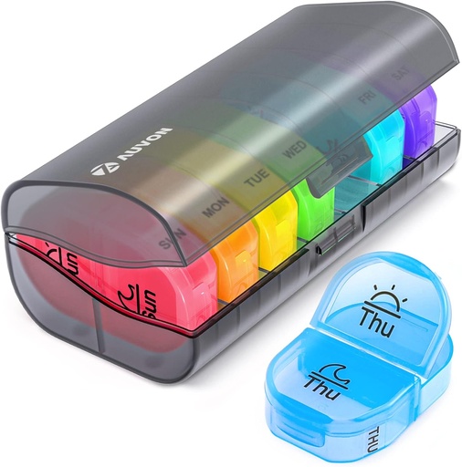 [BRSWYCYDBYIAGCLJ] AUVON Pill Box 2 Times a Day, Weekly Pill Organizer AM PM with 7 Daily Pocket Case to Hold Vitamin, Medicine, Medication, and Supplement
