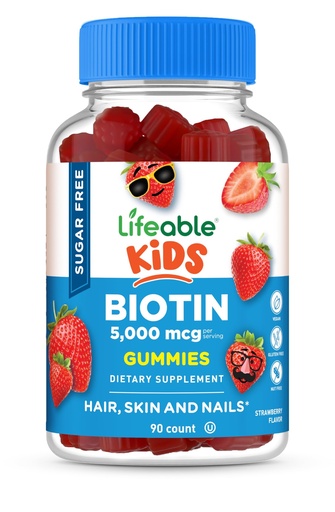 [BRSW2AAQOQFQ2H32] Lifeable Sugar Free Kids Biotin Gummies | 5000mcg | Great Tasting Biotin Supplement | Biotin Gummies for Hair Growth, Skin and Nail Health | Hair Vitamins for Kids, Boys, Girls | 90 Gummies