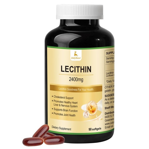 [BRSREBARBZ5BA23D] JulyDeer Sunflower Lecithin 2400mg 90 Softgels Rich in Phosphatidyl Choline, Non-GMO, Soy Free, Gluten Free Supplement Nervous System Support