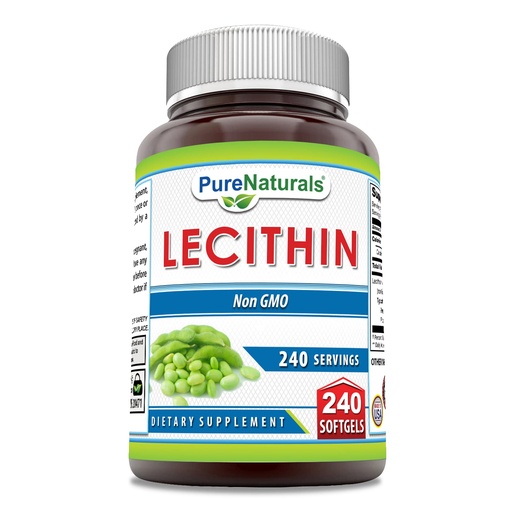 [BRSWKFACBEGBWEYV] Pure Naturals Lecithin 1200 mg Softgels Supplement | High Potency | Non-GMO | Gluten Free (240 Count)