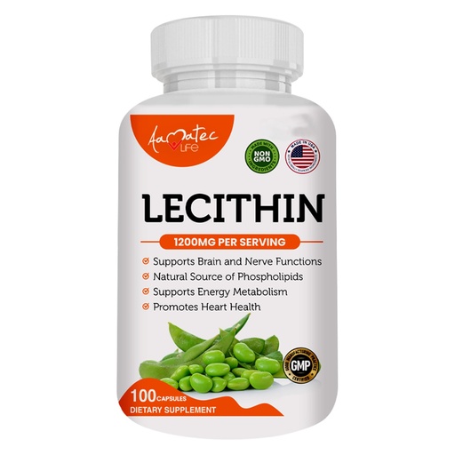 [BRSWGHAPOV4BG3TF] Soy Lecithin 1200mg Capsules Supplement for Heart, Liver & Brain Health – Supports Immune System, Brain Function & Metabolism - Non-GMO & Made in The USA- 100 Capsules / 1200mg