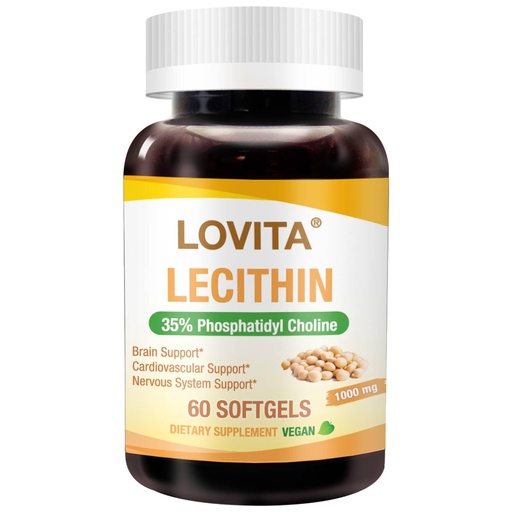 [BRSREYL6BF7AIGTF] LOVITA Lecithin, 1000mg per Softgel, 35% Phosphatidyl Choline | Lactation, Brain & Nerve Support | Vegan, Non-GMO, 60 Softgels