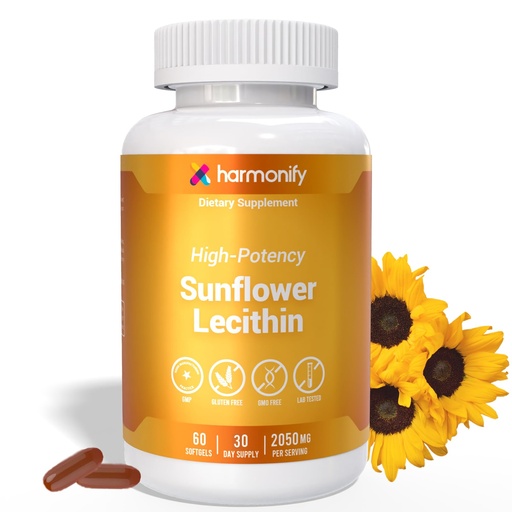 [BRSREHYBAFYRA336] Sunflower Lecithin Wellness Supplement, 2050 mg High-Potency, Non-GMO & Gluten-Free, 60 Softgels, Proudly USA Company