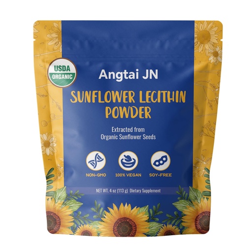 [BRSRECTQOIDQ23LA] Organic Sunflower Lecithin Powder | USDA Certified, Non-GMO | 4oz (113g) | 10g Daily Serving for Brain, Liver & Heart Health | Easy Mixing in Smoothies, Shakes & Baking