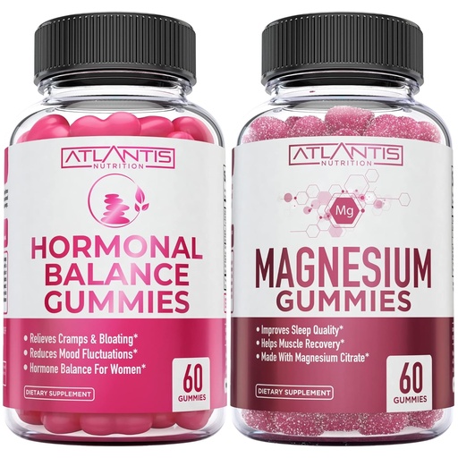 [BRSW2CQOCMFRYAY3] Hormonal Balance & Magnesium Gummies for Muscle Cramps, PMS Gummies Alleviate Bloating & Mood Swings, Magnesium Helps Prevent Cramps & Promotes Muscle Recovery - 60 Vegan Gummies Per Bottle