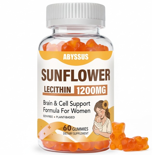[BRSRGGD2BV7QY3DL] ABYSSUS Sunflower Lecithin Gummies 1200mg with Phosphatidyl Choline, Women’s Daily Supplement for Brain, Liver & Cell Health – Sugar Free, Soy Free, Non-GMO – 60 Count