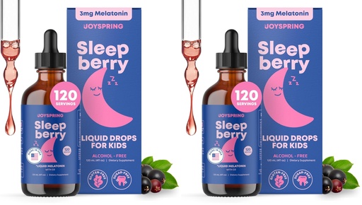 [BRSRGZYYBACBU3LG] JoySpring SleepBerry - Kids Melatonin Liquid - 3MG Melatonin with D3 and Elderberry - Sugar-Free Liquid for Kids & Teens – Gentle Natural Sleep Support Formula (4 fl oz) (Pack of 2)
