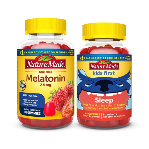 [BRSROFTQDJ7B6DLG] Nature Made Adult & Kids Melatonin Gummies Combo Pack for Restful Sleep, Family Pack, Sleep Aids for Adults & Kids, Two Sleep Gummies Bottles