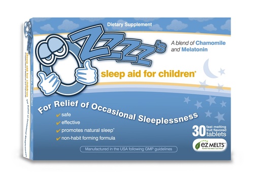 [BRSWIZQ7AYIQMDL2] OZzzz’s Sleep Aid for Children, with Melatonin and Chamomile, Pediatrician Formulated, Zero Sugar, Vegan, Orange Dream Flavor, 30 EZ Melt Tablets