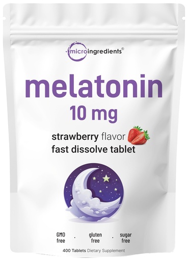 [BRSRACT5A5YQKYIZ] Micro Ingredients Melatonin 10mg, 400 Tablets | Natural Strawberry Flavor | Fast Dissolve | No Drug | Vegetarian Friendly | Non-GMO, No Gluten, Sugar Free
