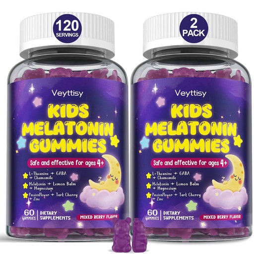 [BRSREFALPMDRQ3Y4] Kids Melatonin Gummy Supplements 1mg - Non-Habit Forming Melatonin Gummies Kids with Chamomile, Lemon Balm, L-Theanine, Magnesium, Zinc for Children Ages 4+ - Non-GMO, Gluten Free, Mixed Berry Flavor