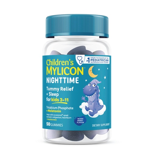 [BRSRECAPOYAWM3AY] MYLICON Tummy Relief + Sleep Gummies with Melatonin for Kids | Helps Relieve Occasional Upset Stomach and Indigestion | with Sleep Support. Mixed Berry Flavor, 50 Count
