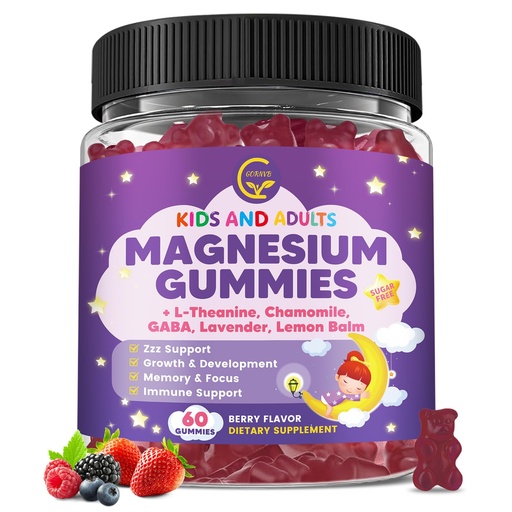 [BRSRECACB56GED3O] Magnesium Glycinate Gummies 400/200mg for Kids & Adults, NO Melatonin Sleep Aid Magnesium Supplement Gummies with Chamomile, Lavender, L-Theanine & GABA, B6, D3 & K2 for Bone, Relax, Immune Support