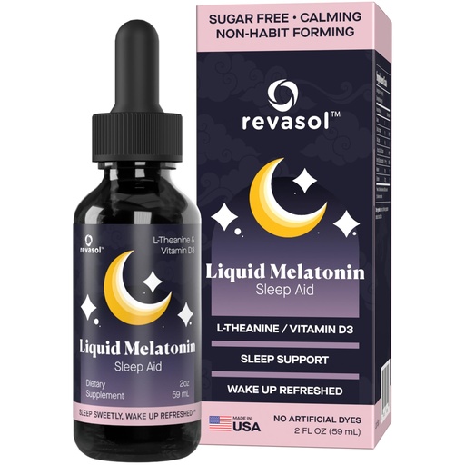 [BRSREZTQBUBQEAA7] Liquid Melatonin Sleep Aid, L-Theanine & Vitamin D3, Dietary Supplement, Natural Melatonin 1 mg, Natural Sleep Aids for Adults & Kids 4+, Sleeping Supplement, 2 oz