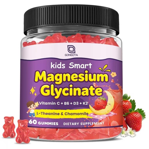 [BRSRECD7AAOR4YAU] Magnesium Glycinate Gummies for Kids & Adults - 400/200mg Magnesium Supplement with L-Theanine, Chamomile, D3 & K2, Kids Sleep Gummies Melatonin Free, for Zzz & Relax, Cognition - Sugar Free, 60 Ct
