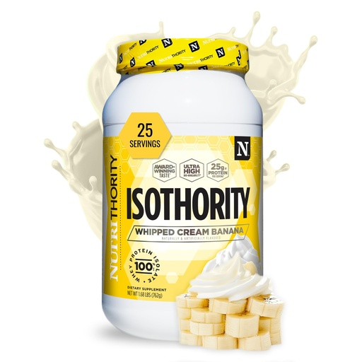 [BRSW2EI3BF5WO335] Nutrithority - Isothority Isolated Whey Protein Powder with Ultra-Absorbable Protein and BCAAs to Build Muscle and Accelerate Recovery, Keto Friendly, Low Carbs, Gluten Free (Whipped Cream Banana)